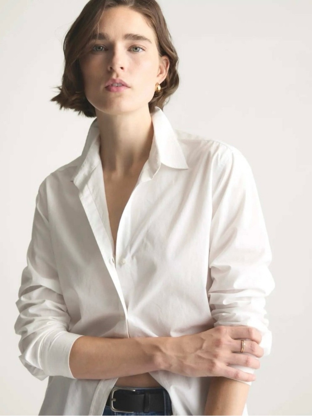 Quince 100% Organic Cotton Poplin Long Sleeve Button Down Shirt White Size L